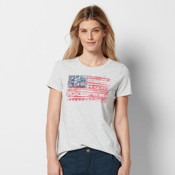 Women's Patriotic Graphic Crewneck Tee, Size: Large, Light Grey