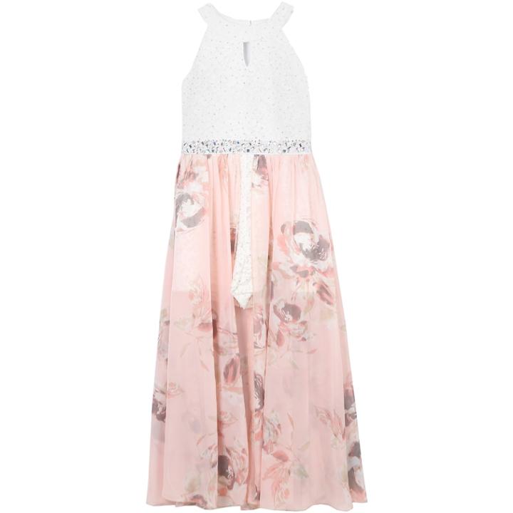 Girls 7-16 Speechless Rhinestone Accent Floral Maxi Romper, Size: 7, Brt Pink