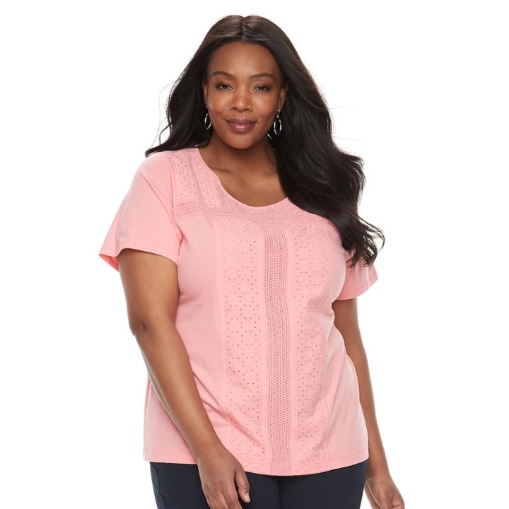 Plus Size Croft & Barrow&reg; Eyelet Tee, Women's, Size: 3xl, Light Pink