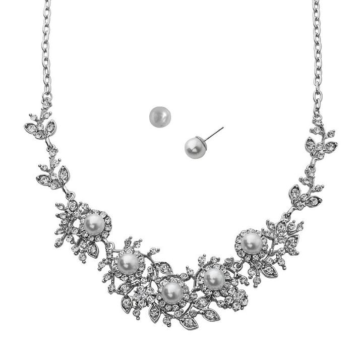 Crystal Allure Flower Necklace And Stud Earring Set, Women's, Size: 17, White