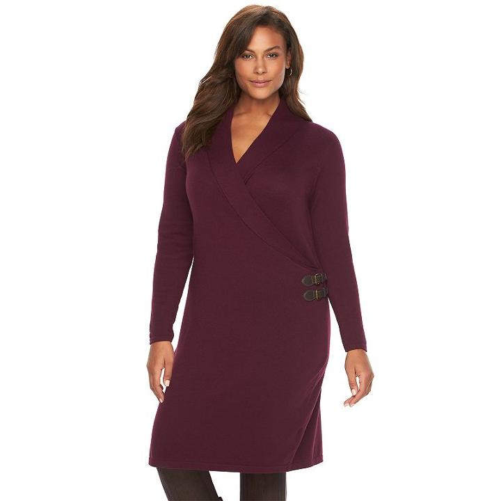 Plus Size Chaps Solid Faux-wrap Sweaterdress, Women's, Size: 2xl, Purple
