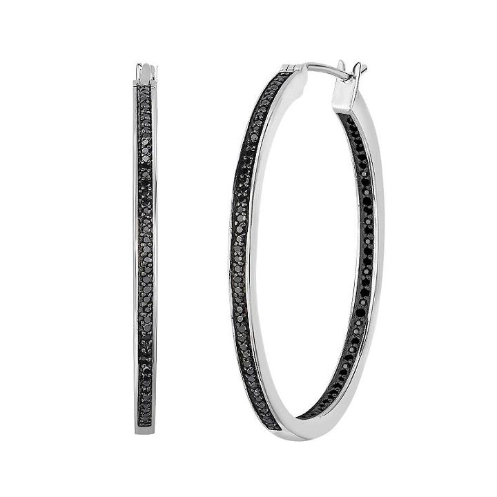 Sterling Silver 1/4 Carat T.w. Black Diamond Inside-out Hoop Earrings, Women's