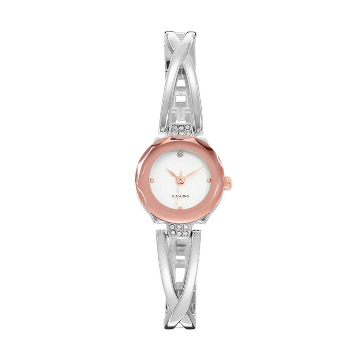 Women's Diamond Crisscross Two Tone Half Bangle Watch, Med Grey