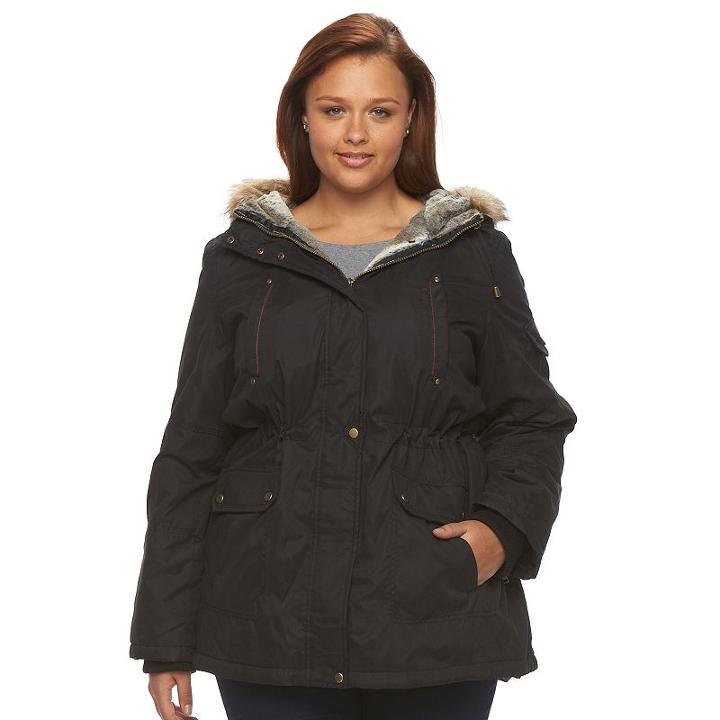 Plus Size D.e.t.a.i.l.s Hooded Anorak Parka, Women's, Size: 2xl, Black