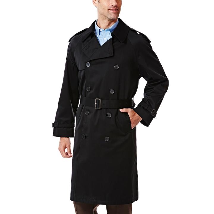 Big & Tall Ike Behar Classic-fit Double-breasted Rain Jacket, Men's, Size: 52 Long, Black