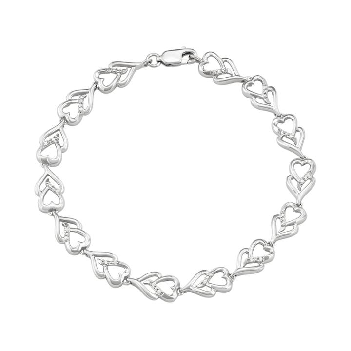 Sterling Silver 1/10 Carat T.w. Diamond Heart Link Bracelet, Women's, White