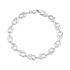 Sterling Silver 1/10 Carat T.w. Diamond Heart Link Bracelet, Women's, White