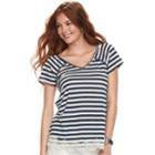 Juniors' Rewind Crochet-hem Cross-back Tee, Teens, Size: Medium, Blue