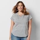 Plus Size Sonoma Goods For Life&trade; Striped Lace-up Tee, Women's, Size: 2xl, Grey Other