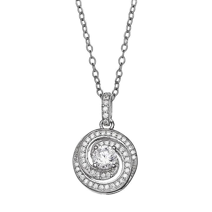 Primrose Sterling Silver Cubic Zirconia Swirl Pendant Necklace, Women's, Size: 18, Grey