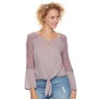 Juniors' Mudd&reg; Lace Shoulder Bell Sleeve Top, Teens, Size: Xl, Drk Purple