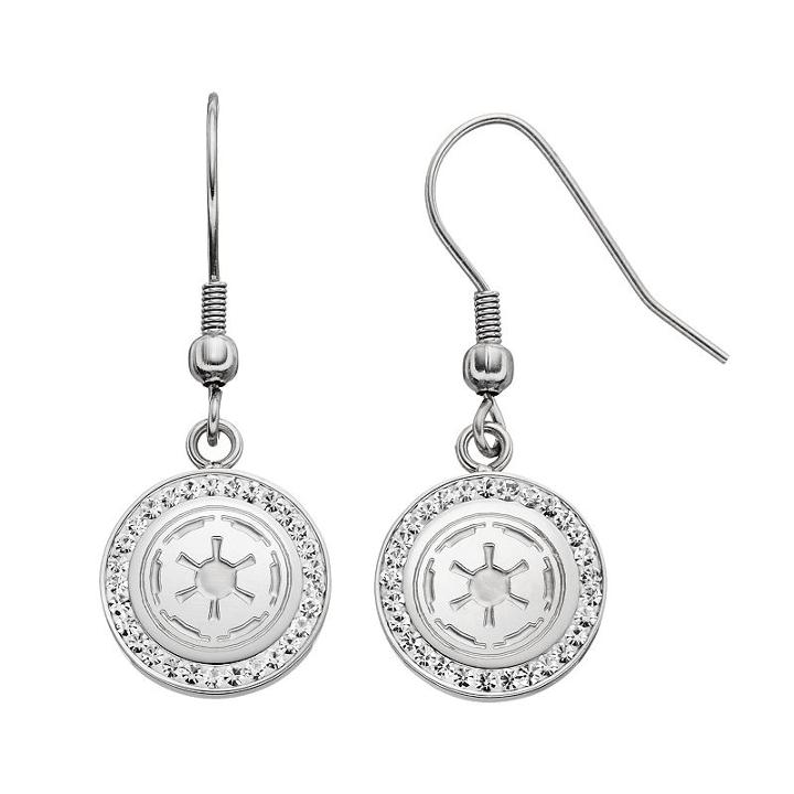 Star Wars Stainless Steel Imperial Symbol Crystal Drop Earrings, Women's, Grey