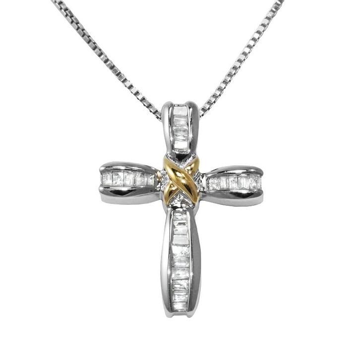 Sterling Silver 1/4-ct. T.w. Diamond Cross Pendant, Women's, White