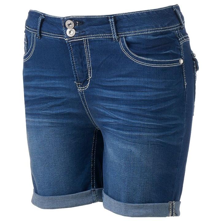 Juniors' Plus Size Wallflower Embellished 2-button Denim Midi Shorts, Girl's, Size: 16 W, Med Pink
