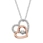 Dancing Love Diamond Accent Sterling Silver Two Tone Double Heart Pendant Necklace, Women's, White