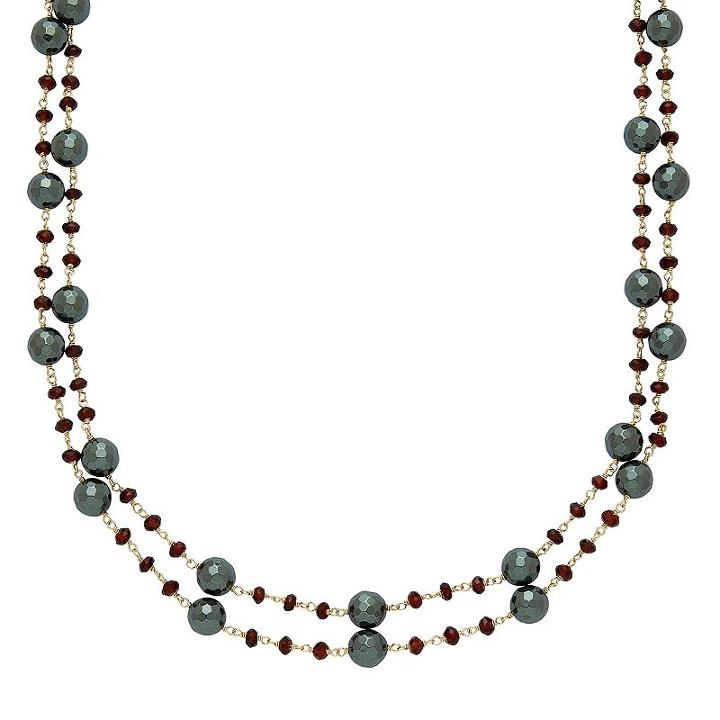 14k Gold Hematite & Garnet Multistrand Necklace, Women's, Size: 18, Multicolor