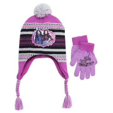 Disney's Descendants Mal Girls 4-16 Pom-pom Earflap Hat & Gloves Set, Girl's, Purple