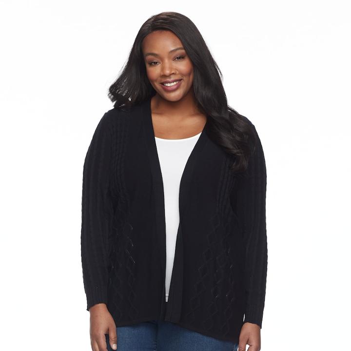 Plus Size Croft & Barrow® Cable Knit Cardigan Sweater, Women's, Size: 2xl, Black