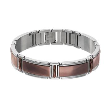 Stel Men's Two Tone Stainless Steel Rectangle Link Bracelet, Size: 8.5, Brown