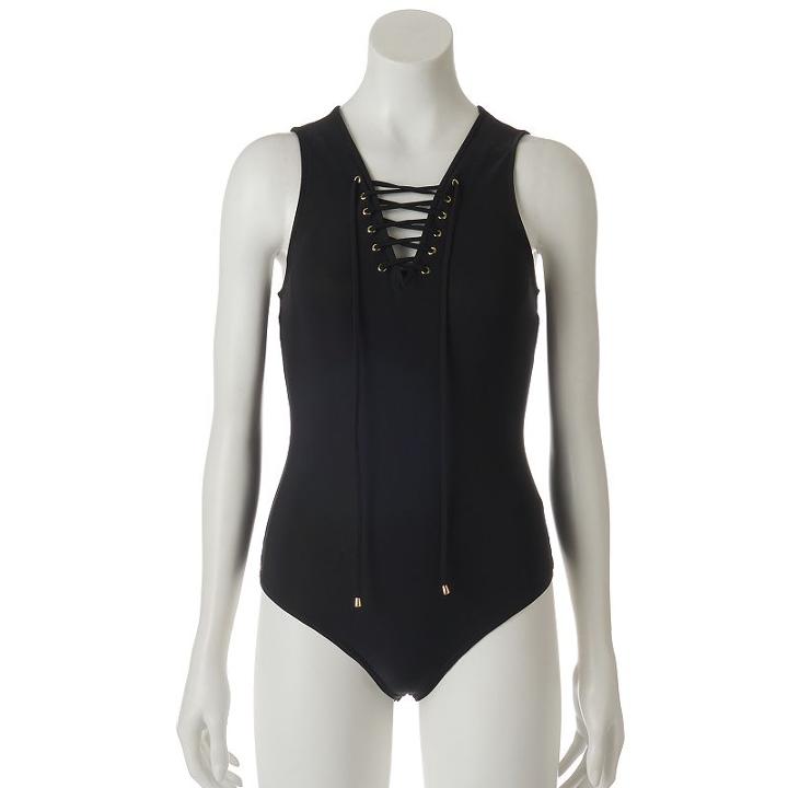 Women's Jennifer Lopez Lace-up Bodysuit, Size: Xl, Black