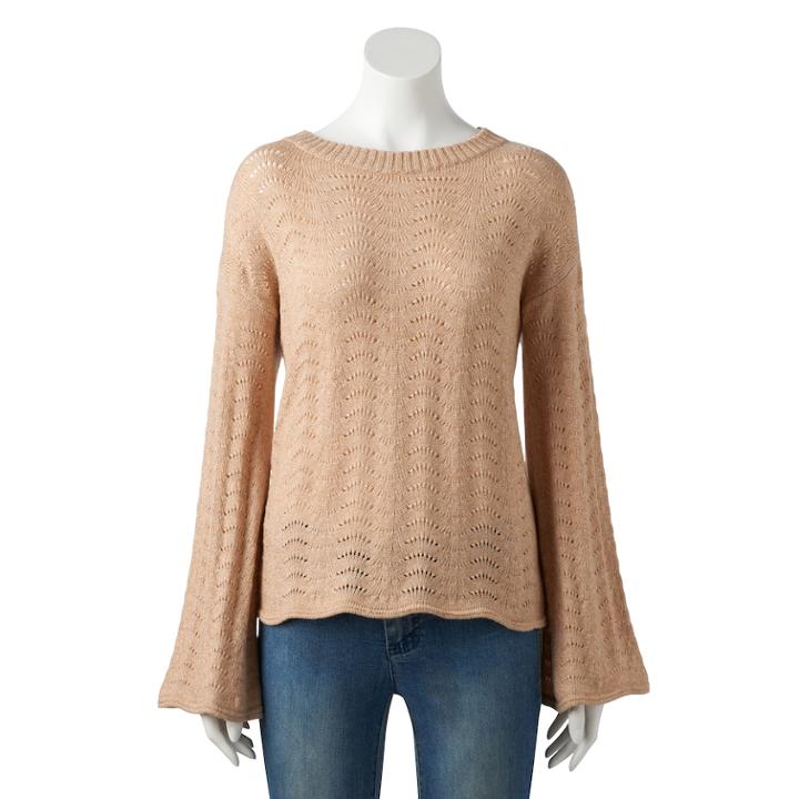 Women's Lc Lauren Conrad Pointelle Trumpet-sleeve Sweater, Size: Xxl, Med Brown