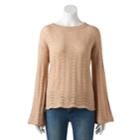 Women's Lc Lauren Conrad Pointelle Trumpet-sleeve Sweater, Size: Xxl, Med Brown