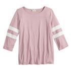 Girls' 7-16 & Plus Size Pink Republic Striped-sleeve Varsity Tee, Size: L Plus, Purple