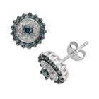 Sterling Silver 1/3-ct. T.w. Blue And White Diamond Round Stud Earrings, Women's