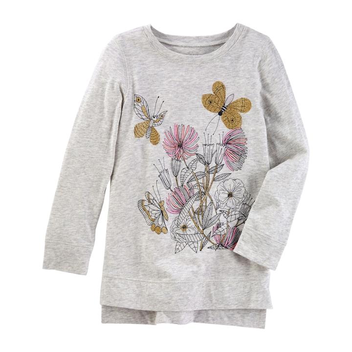 Girls 4-12 Oshkosh B'gosh&reg; Floral Glitter High-low Tunic Top, Size: 12, Light Grey