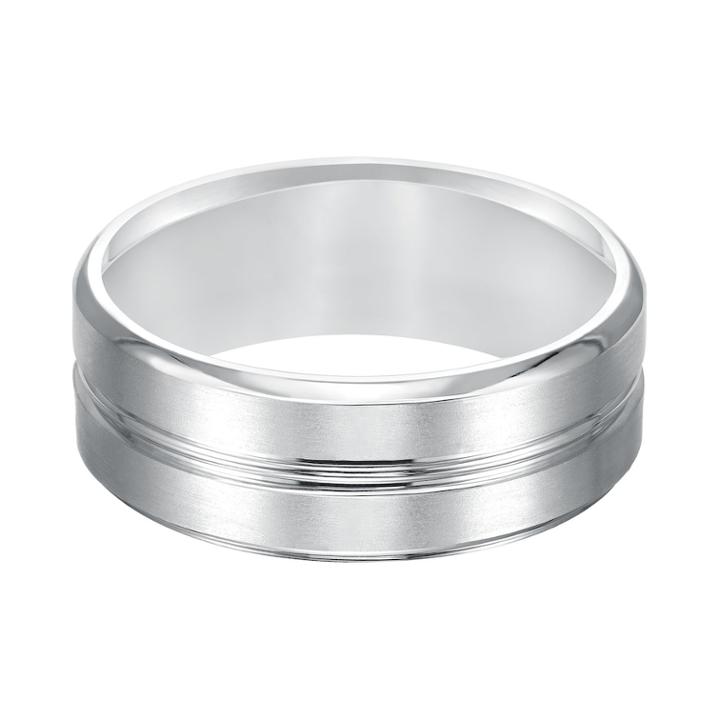Men's 14k White Gold Beveled Wedding Band, Size: 10