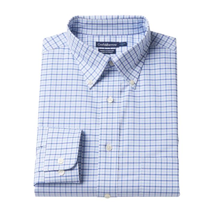Men's Croft & Barrow&reg; True Comfort Fitted Oxford Stretch Dress Shirt, Size: 17.5-34/35, Blue