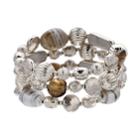 Silver Tone Beaded Coil Bracelet, Women's