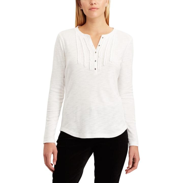 Women's Chaps Ruffle-trim Henley, Size: Xs, White