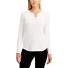Women's Chaps Ruffle-trim Henley, Size: Xs, White