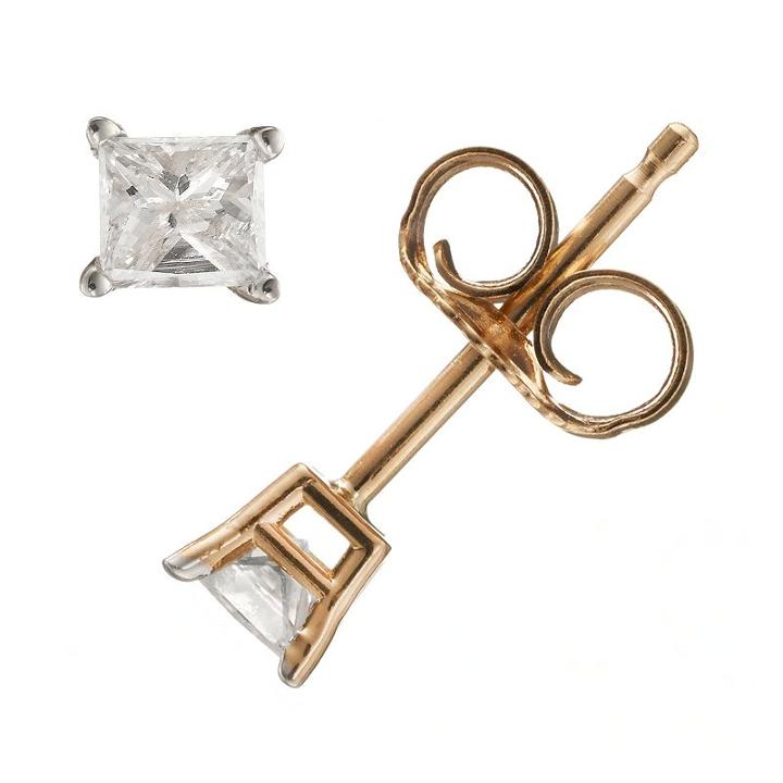 1/4 Carat T.w. Diamond 14k Gold Stud Earrings, Women's, White
