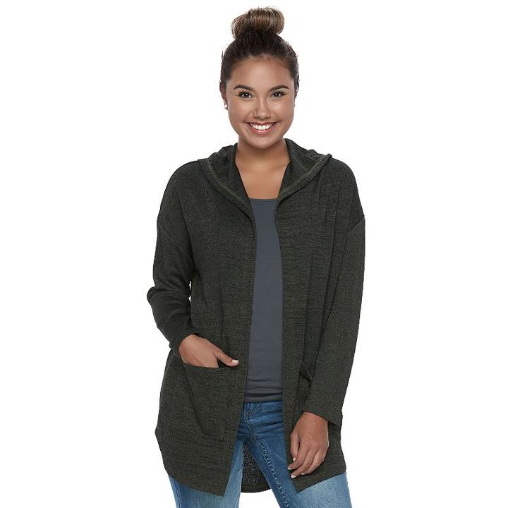 Juniors' Mudd&reg; Hooded Cardigan, Teens, Size: Medium, Med Green