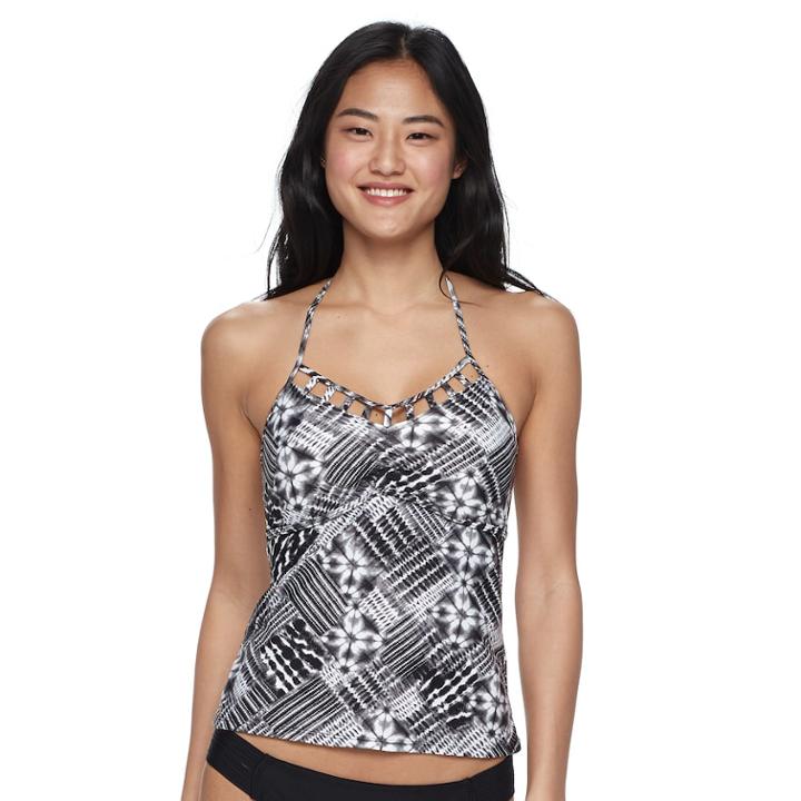Mix And Match Tie-dye Halterkini Top, Teens, Size: Large, Black White Tie Dye