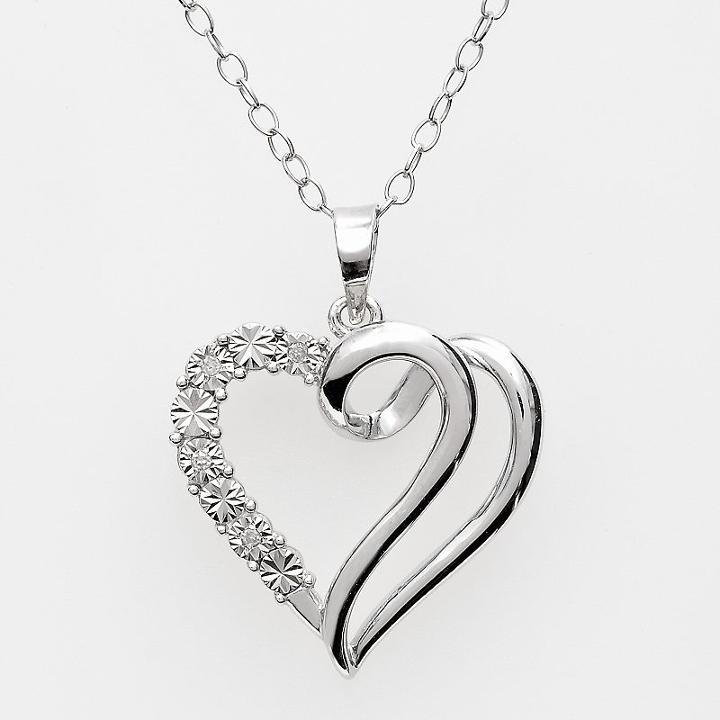 Sterling Silver Diamond Accent Swirl Heart Pendant, Women's, White