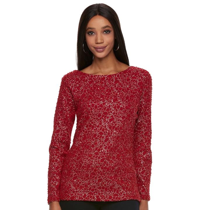 Women's Jennifer Lopez Boucle Bar Back Top, Size: Small, Dark Red
