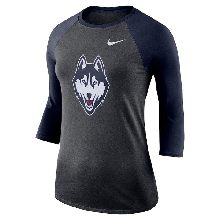 Women's Nike Uconn Huskies Baseball Tee, Size: Large, Grey