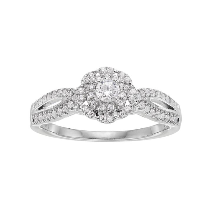 Simply Vera Vera Wang 14k White Gold 3/8 Carat T.w. Diamond Halo Engagement Ring, Women's