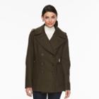 Women's Croft & Barrow&reg; Double-breasted Wool Blend Peacoat, Size: Large, Med Green