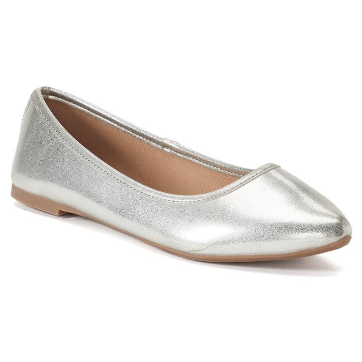 So&reg; Hitide Women's Pointed Toe Flats, Size: Medium (7.5), Silver