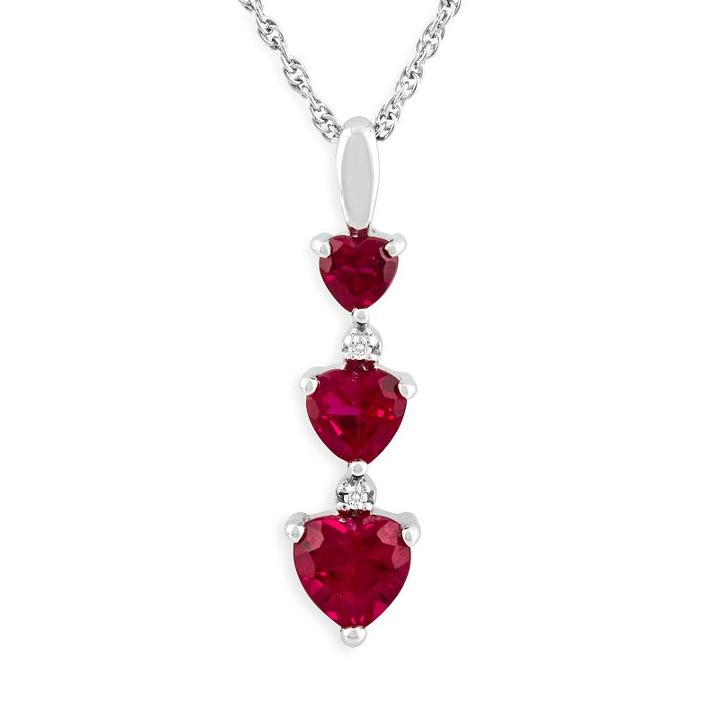 Sterling Silver Lab-created Ruby And Diamond Accent Pendant, Women's, Size: 18, Red