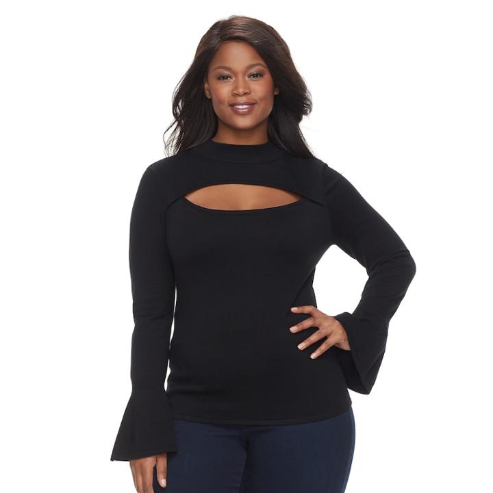 Plus Size Jennifer Lopez Bell Sleeve Sweater, Women's, Size: 0x, Black