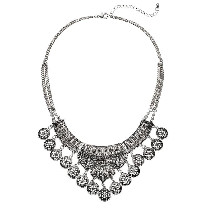 Mudd® Antiqued Medallion Statement Necklace, Women's, Silver