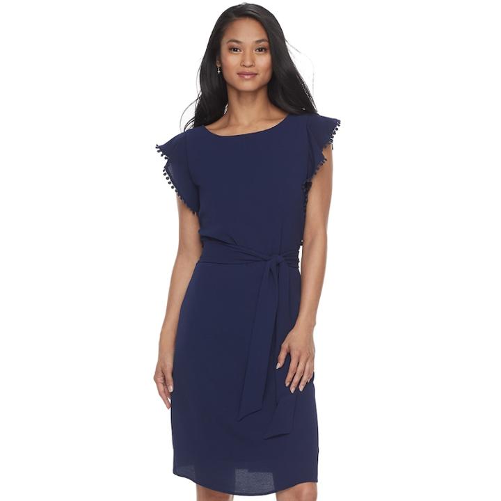 Women's Elle&trade; Pom-pom Trim Sheath Dress, Size: Medium, Blue (navy)