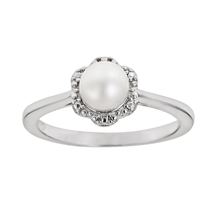 Sterling Silver Freshwater Cultured Pearl Studded Flower Ring, Women's, Size: 9, White