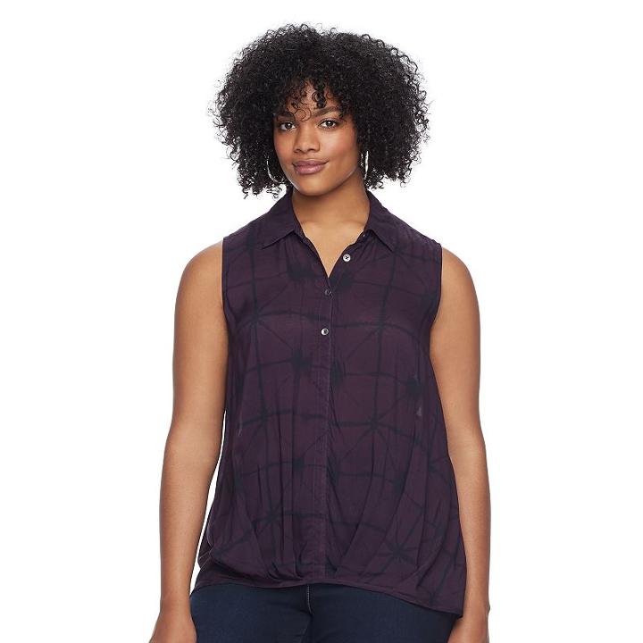 Plus Size Rock & Republic&reg; Plaid Sleeveless Shirt, Women's, Size: 0x, Purple