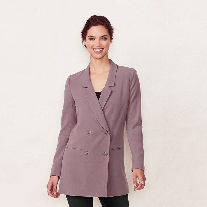 Women's Lc Lauren Conrad Double-breasted Blazer, Size: 6, Grey